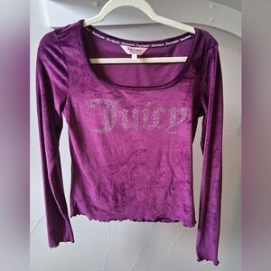 Juicy Couture Scoop Neck Velvet Purple Rhinestone 'Juicy' On Chest Top Size M